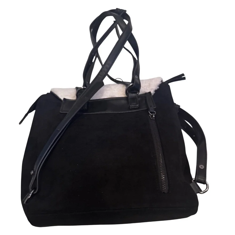 Bearpaw Sherpa Faux Shearling PVC Backpack Black Cream BWBBPW0001 NWT‎ 9.5x11x3